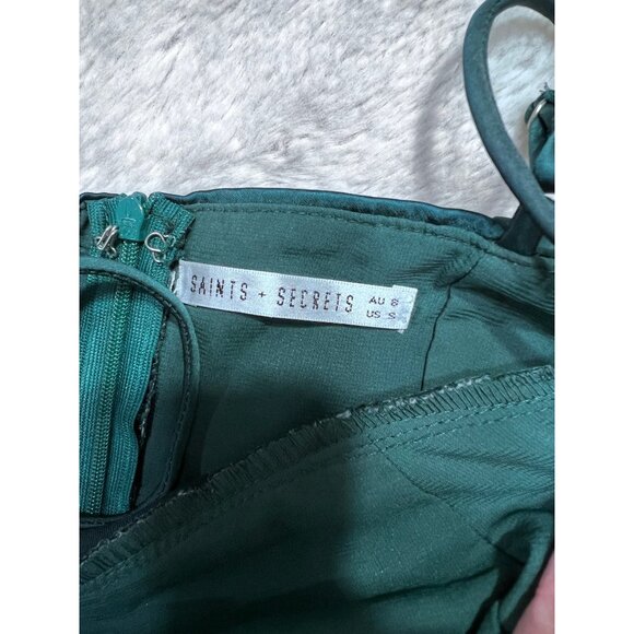 Saints + Secrets Dark Green emerald  Cowl Neck Mini Dress women size small - Picture 3 of 5